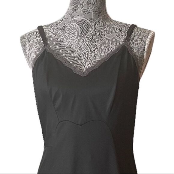 VINTAGE Lace Trim Nylon Slip Dress Gray - Picture 4 of 8